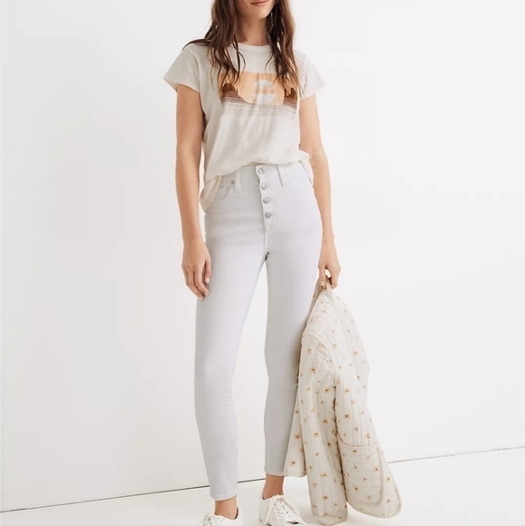 NEW MADEWELL 10" High-Rise Skinny Crop Jeans in Pure White: Button-Front Edition - Picture 1 of 7